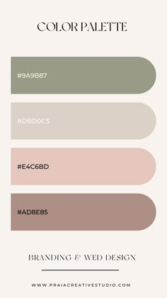 the color palette for branding and web design is shown in shades of green, brown, beige