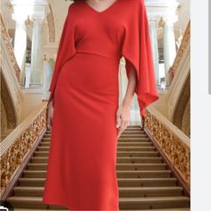 V-Neck Dress With Long Sleeves With Cape Style Slits. Gathered Fitted Waist. New With Tags. Red 2142/098 Outer Shell 61% Viscose 39% Polyamide 583 Zara Cape, Red Cape, Red Midi, Cape Style, Cape Sleeves, Dress With Long Sleeves, Red Midi Dress, First Lady, Zara Dresses