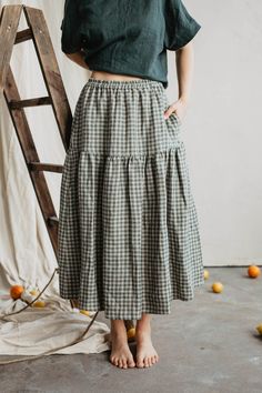 Women's Linen Skirt VAKARĖ. Long Linen Skirt for Women in Green Gingham. Elegant Skirt for Women - Etsy Long Linen Skirt, Classic Outfit, Gingham Skirt, Green Gingham, Skirt For Women, Magnolia Pearl, Elegant Skirt, Linen Skirt, Yohji Yamamoto