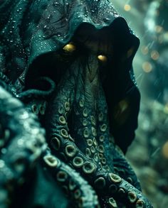 an octopus with its eyes open in the rain