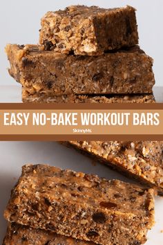 easy no - bake workout bars stacked on top of each other