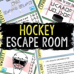 the hockey escape room is full of cards and instructions to help kids learn how to play