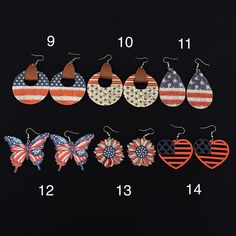 Brand New - Red, White And Blue Patriotic Earrings Super Bundle Sale $10 For One $16 For Two $18 For Three 9 - Red, White And Blue American Flag Circle With Cutout And Faux Leather - Lightweight Wood - Design On Both Sides. 10 - Red And White Stripes With Distressed Stars, Circle Cut Out And Faux Leather - Lightweight Wood - Design On Both Sides. 11 - Waterdrop American Flag Design - Lightweight Faux Leather - Design On Both Sides. 12 - Red, White And Blue Butterfly - Acrylic- Design Is See-Thro Multicolor Earrings For Independence Day Gift, Red Spring Earrings, Patriotic Earrings For Summer Gift, Adjustable Red Patriotic Earrings, Red Dangle Earrings For 4th Of July, Red Jewelry With Ear Wire For Independence Day, Patriotic Red Drop Earrings, Patriotic Multicolor Summer Jewelry, Red Dangle Jewelry For Independence Day