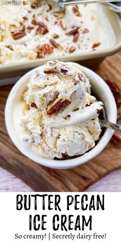 Creamy, buttery, caramel-y, nutty and deliciously dairy free butter pecan ice cream. Homemade Butter Pecan Ice Cream, Butter Pecan Ice Cream Recipe, Dairy Free Butter, Gluten Free Dairy Free Dinner, Ninja Ice Cream Recipe, Egg Free Desserts, Ice Cream Sauce