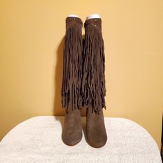 Inc Suede Olive Green Ladies Fringe Boots Size 7. Brand New Never Worn. The Heel Is Just Right And There's Nothing Like A Nice Pair Of Sexy Fridge Boots. Suede Fringe Boots With Closed Toe, Leather Fringe Boots With Closed Toe, Purple Strappy Heels, Brown Fringe Boots, Pointy Toe Boots, Faux Suede Boots, Black Knee High Boots, Black Boots Tall, Tall Leather Boots