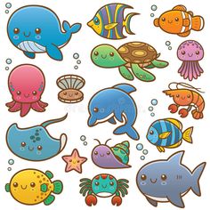 an assortment of cartoon sea animals