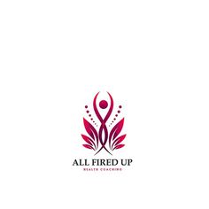 the logo for all fired up health coaching, which is designed in red and black