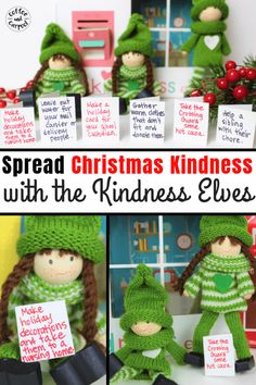 the instructions for how to spread christmas kindness with the kindness elves, including an elf doll and