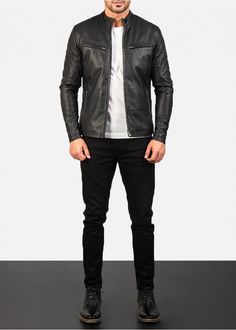 A simplistic, urban style essential that is in itself a timeless must-have. This men’s Ionic Black Leather Jacket carries the simplicity and practicality of urban life. A restrained use of design but a conscious approach to quality detail and finishing. Made of aniline finish sheepskin leather, having a quilted viscose lining, a zipper front closure, band style collar, zippered cuffs and two inner as well as four outer pockets offering awesome storage. Black Leather Jacket For Men, Men’s Black Leather Jacket Outfit, Men Leather Jacket Outfit Classy, Men Black Leather Jacket Outfit, Mens College Outfits, Black Leather Jacket Outfit Men, Men Leather Jacket Outfit, Biker Leather Jacket Men, Leather Jacket Jeans Outfit