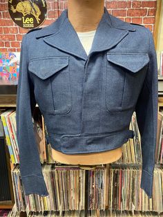 "Vintage 50's US Air Force battledress uniform wool blue size small. Two chest roomy pockets, two interior pockets, full lined, side waist adjustable straps. This jacket is in excellent condition - no tears, no moth holes, no stains, and minimal fabric wear. All of the buttons and buckles are original and in excellent condition and working order. Overall looks great.  Please, check carefully the measurements, photos and description of the article before buying it, we do not accept changes or returns. Measurements lying face down from outside: 19\" Across chest underarm to underarm. 16\" Shoulder seam to seam. 22 1/2\" Sleeve length from shoulder seam to cuff. 16\" Waist, at the bottom. 18\" Long, straight down from base of collar/neck to bottom hem. Let me know if you have any questions or Airforce Uniform, Air Force Veteran, Collar Neck, Us Air Force, Blue Wool, Wool Jacket, Air Force, Looks Great, Adjustable Straps