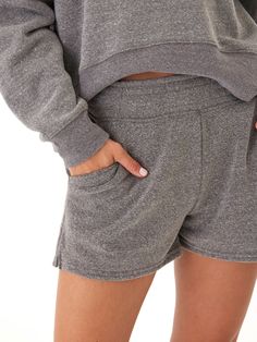 Our buttery soft sweat shorts are made from our signature Triblend Fleece. Featuring a high rise and wide stretchy waistband, these shorts are comfy enough for lounging at home yet stylish enough to wear out and about. Fleece Shorts, Sweat Shorts, Womens Size Chart, Out And About, Grey Women, Lifestyle Brands, Get The Look, Industrial Style, Heather Grey