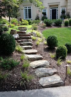 stone steps lead up to the front door of a house