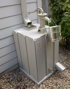 an outdoor water heater in front of a house