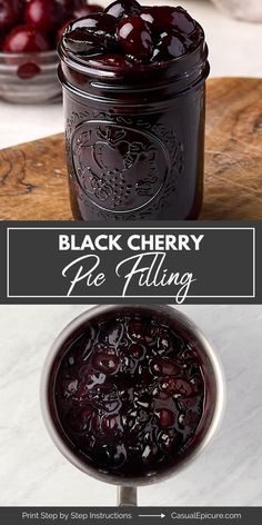 black cherry pie filling in a glass jar