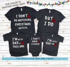 "Funny Couple Christmas Shirt, I Don't Do Matching Christmas Outfits Shirt Welcome to my store :) ❤️ HOW TO ORDER 1. Choose the t-shirt size from the style bar (First dropdown menu) 2. Choose the t-shirt color (Second dropdown menu) 3. Select quantity as needed 4. Click \"Add to cart\" ❖ If you are purchasing more than one shirt, simply complete this process as many times as needed. SIZING ❖ Please make sure to scroll through the photos to see our size chart. You will see the detailed measurements on the chart. ❖ The shirts are UNISEX fit. We usually get feedback from buyers as they are true to size, however since every person's shape and opinion can vary, the size chart is the best way to know what size you need! ❖ If you are not sure about sizing please measure your favorite t-shirt and Family Matching Graphic Print Tops For Winter, Family Matching Winter Tops For Gifts, Family Matching Christmas Shirt With Letter Print, Funny Holiday Tops With Letter Print, Funny Cotton Tops For Winter, Festive Holiday Cotton Tops, Funny Black Christmas T-shirt, Winter Gift Shirt With Letter Print, Black Cotton Shirt For Holiday