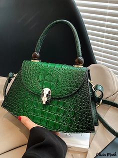 Olivia Mark - Contemporary Urban Shoulder Bag with Sophisticated Design Green Large Capacity Bags For Formal Occasions, Green Large Capacity Satchel For Evening, Green Large Capacity Shoulder Bag For Formal Occasions, Formal Green Shoulder Bag With Large Capacity, Elegant Green Crocodile Pattern Satchel, Elegant Green Crocodile Pattern Shoulder Bag, Trendy Green Bag For Formal Occasions, Green Top Handle Bag With Single Handle, Green Top Handle Shoulder Bag With Single Handle