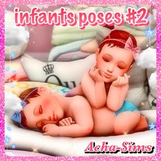 two babies laying next to each other on top of a pink blanket with the caption infant's poses 2