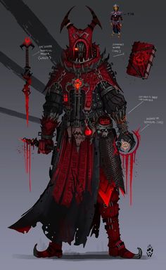 a character from the video game warhammer with blood on his chest and two swords