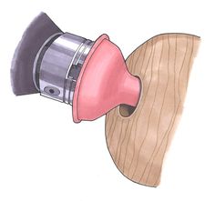 a drawing of a wooden object with a pink blow dryer on it's side