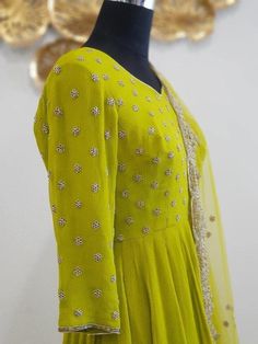 Parrot Green Chiffon Anarkali Set - Trendroots Chiffon Anarkali, Hand Embroidered Dupatta, Anarkali Dresses, Parrot Green, Embroidered Anarkali, Traditional Indian Outfits, Pure Chiffon, Embroidered Dupatta, Anarkali Dress