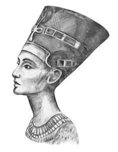 a drawing of an egyptian woman with a hat on her head