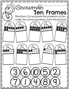 the snowman ten frames worksheet with numbers