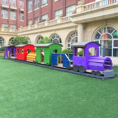 Colorful train playground plan Train Station Playhouse, Play Garden Ideas, Small Playground Design, Daycare Playground Ideas, Home Playground Ideas, Train Playground, School Playground Ideas, Playground Plan, School Outdoor Area