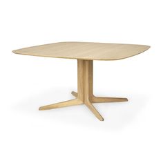 a wooden table with four legs and a square shaped top on an isolated white background