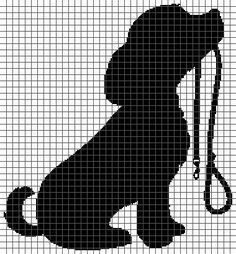 a cross stitch pattern with a dog holding a leash