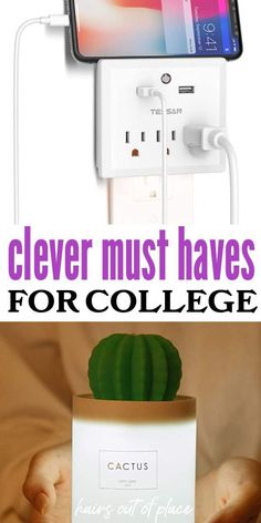 an advertisement for cell phones with the text clever must haves for college