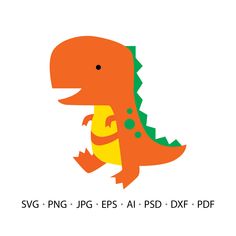 an orange and green dinosaur silhouette on a white background with the words svg - png