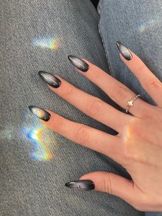 Black Nails Inspo Almond, Kartu Tarot, Chrome Nails Designs