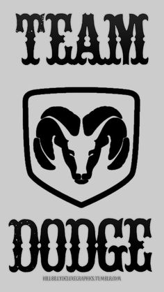 the logo for team dodge is shown in black on a gray background with an image of a ram's head