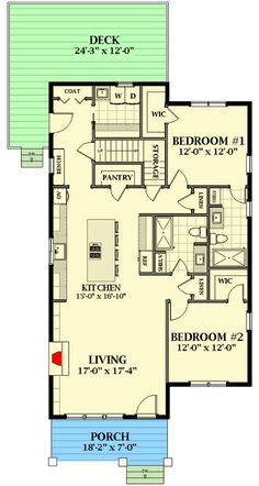 the floor plan for a two story house with an attached garage and living room area