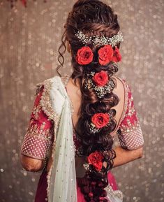 Beautiful Floral Bun For Your Wedding Day! | Weddingplz Hairstyle With Red Rose, Haldi Hairstyle, Rose Hairstyle, Jasmine Garland, Hair Gajra, भारतीय दुल्हन संबंधी, Engagement Hair, Messy Braid, Guest Hairstyles