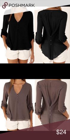 Long Sleeve Casual Loose Chiffon Blouse V Neck Chiffon Long Sleeve V Neck Fits Loose Casaul Blouse www.gamapparel.com GAM Apparel Tops Blouses Flowy Chiffon Blouse For Work, Flowy Chiffon V-neck Blouse, Black Chiffon V-neck Blouse, Black Chiffon V-neck Top, Chiffon Long Sleeve, Chiffon Blouse, Long Sleeve Casual, Black Gray, Black And Grey