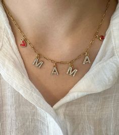 Push Present, Mama Necklace, Necklace Birthstone, Necklaces Gold, Jewelry Dainty, Custom Charms, Gold Charm Necklace, Charm Necklaces, Handmade Gold