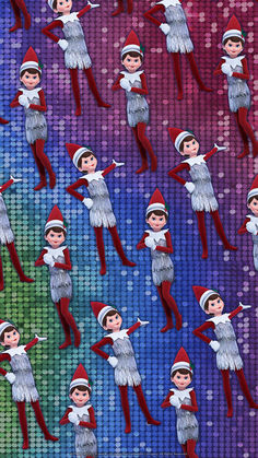 the elfs are all wearing red and white outfits