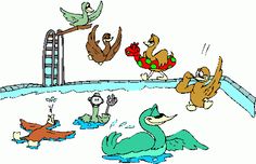 an image of cartoon animals playing in the water