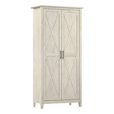 a white wooden cabinet with two doors