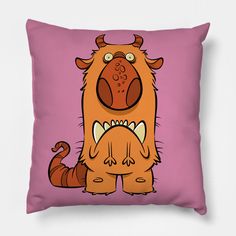 a pillow with an image of a monster on the front and back, in pink