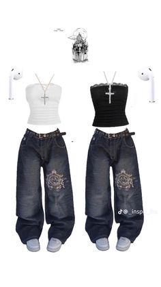 two jeans and a tank top are shown