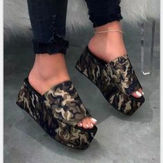 2024 Ladies Summer New Luxury Brand Flat Non-slip Beach Thick-soled Sandals Women Fashion Outdoor 2020 Shoes, Wedge Slippers, Leopard Slippers, Leopard Print Shoes, High Heel Slippers, Womens Sandals Summer, Slides Women, Heel Slippers, Shoes Heels Wedges