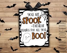 a halloween card that says you are spook - tacular thanks for all you boo