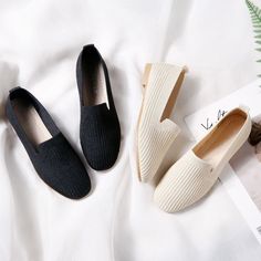 Women's Casual Shoes Knitting Fabric Breathable Flats. Occasion: Casual Flats Type: Loafers Season: Spring/Autumn Upper Material: Stretch Fabric Toe Shape: Round Toe Style: LEISURE Outsole Material: Rubber Closure Type: Slip-On Insole Material: PU Fashion Element: Shallow Pattern Type: Solid Lining Material: PU Casual Black Comfortable Flats, Comfortable Black Casual Flats, Black Comfortable Casual Flats, Comfortable Casual Black Flats, Casual Black Flats With Woven Sole, Leopard Ankle Boots, Fur Ankle Boots, Gothic Shoes, Shoes Girl