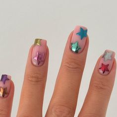 Charlotte Herberts on Instagram: "Multicoloured Chrome Stars ⭐️ @glossifyofficial @homeofnailart @monicavinader @nails_luxeofficial @lucypastorellitools_" Multi Color Star Nails, Color Star Nails, Multi Color Chrome Nails, Star Nails Colorful, Multicolor Chrome Nails, Mismatched Nails Color Schemes, Chrome Stars Nails, Colorful Star Nails, Star Chrome Nails