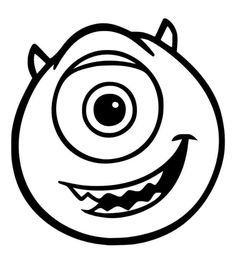 a black and white drawing of an evil looking monster with big eyes, smiling for the camera