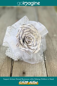 White Book Page Corsage White Book Page, Paper Corsage, Wristlet Corsage, Book Page Roses, Coffee Filter Paper, Music Paper, Paper Lace, White Books