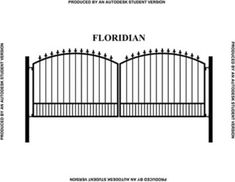 the front and back sides of a wrought iron fence, with measurements for each section