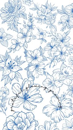 blue flowers are drawn on a white background